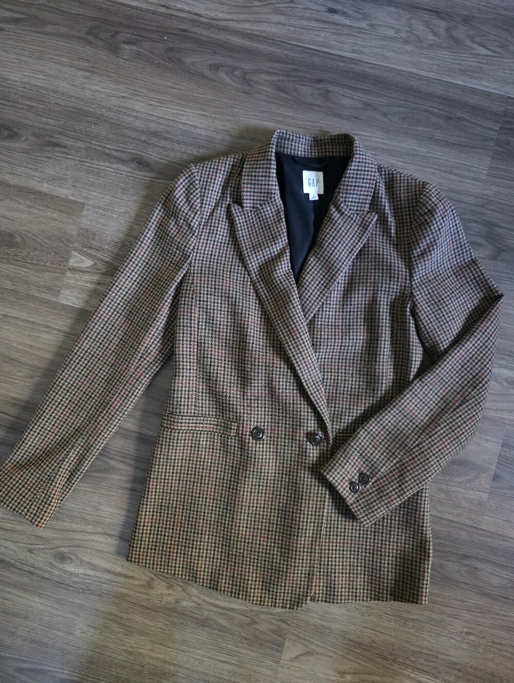 GAP Women's Brown Plaid Double-Breasted Blazer Size 6 Tall